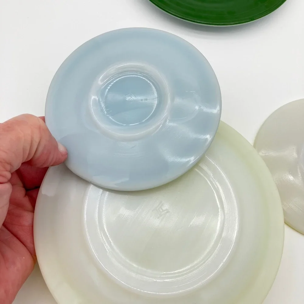 Akro Agate Vintage 1930-1940's Mini Toy Tea Set 24pc Pastel Slag Glass Dish Lot